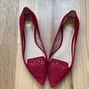 Vince Camuto red suede flats pointed toe